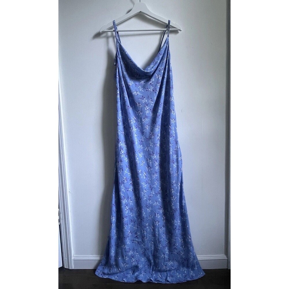 Gap Maxi Slip Blue Dress Cowl Neck Sz 14 Floral Boho Peasant Resort